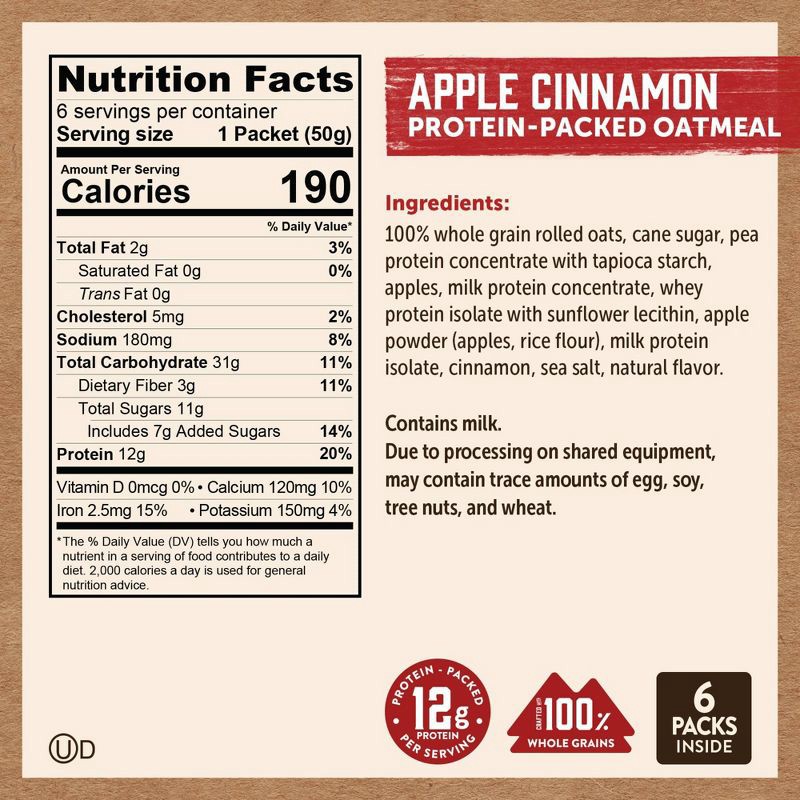 slide 2 of 7, Kodiak Cakes Kodiak Apple Cinnamon Oatmeal Packets - 6pk / 10.58oz, 6 ct, 10.58 oz