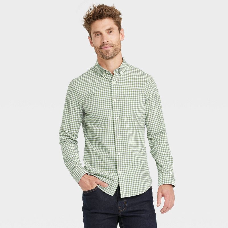 slide 1 of 3, Men's Every Wear Long Sleeve Button-Down Shirt - Goodfellow & Co™ Olive Green M, 1 ct