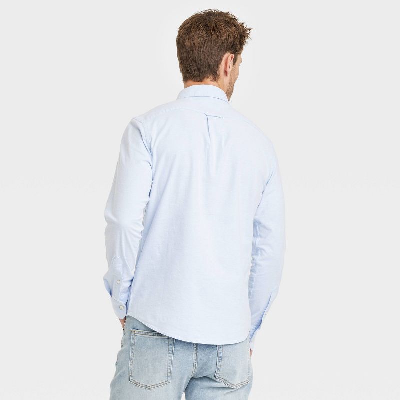 slide 2 of 3, Men's Every Wear Long Sleeve Oxford Button-Down Shirt - Goodfellow & Co™ Light Blue S: Slim Fit, Cotton-Spandex Blend, Patch Pocket, 1 ct