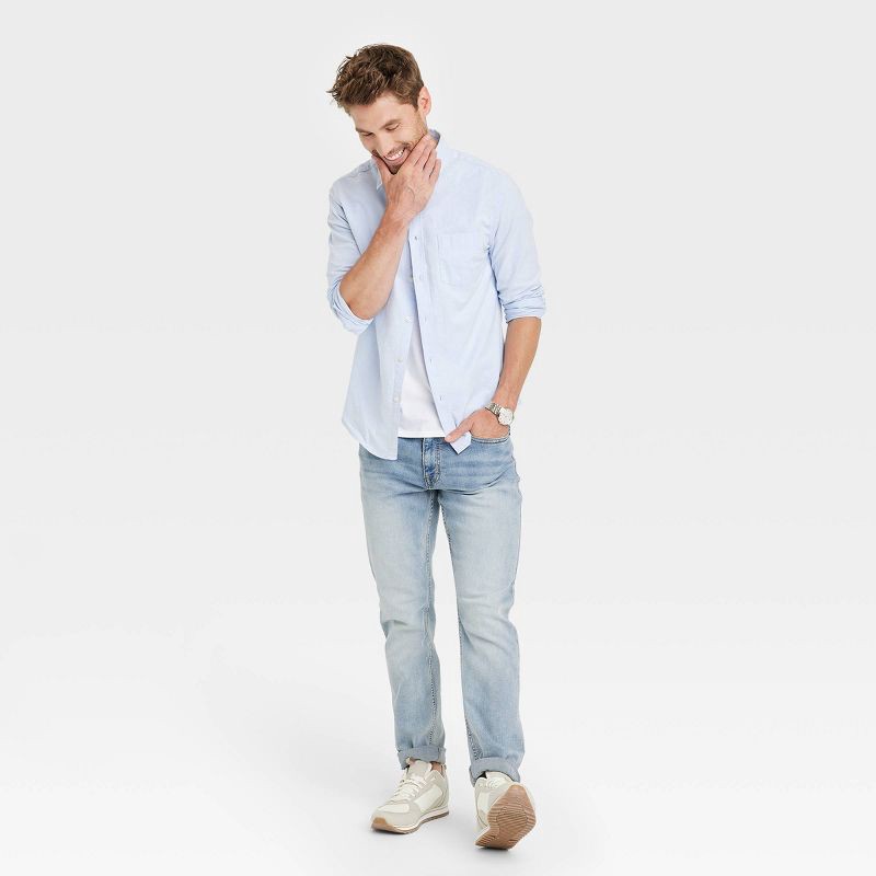slide 3 of 3, Men's Every Wear Long Sleeve Oxford Button-Down Shirt - Goodfellow & Co™ Light Blue M: Slim Fit,, 1 ct