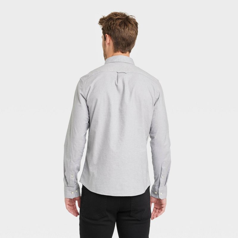 slide 2 of 3, Men's Every Wear Long Sleeve Oxford Button-Down Shirt - Goodfellow & Co™ Gray M: Cotton Blend, Slim Fit, Patch Pocket, 1 ct