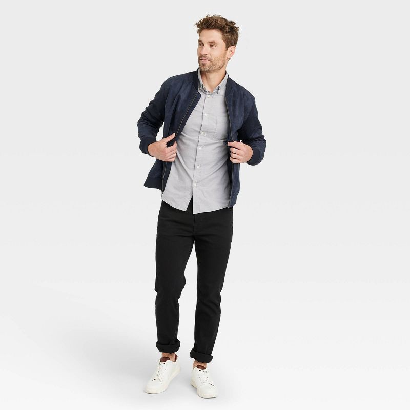 slide 3 of 3, Men's Every Wear Long Sleeve Oxford Button-Down Shirt - Goodfellow & Co™ Gray M: Cotton Blend, Slim Fit, Patch Pocket, 1 ct