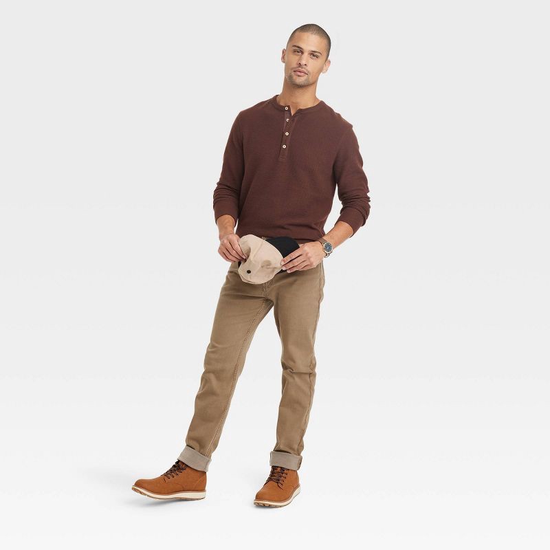 Men's Long Sleeve Textured Crewneck T-Shirt Goodfellow & Co Brown Pullover