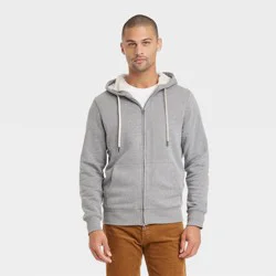 Men's High-Pile Fleece Lined Hooded Zip-Up Sweatshirt - Goodfellow & Co Gray S