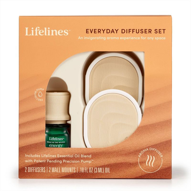 slide 2 of 10, 2pk Everyday Diffuser Set plus Essential Oil Blend - Lifelines: Includes Wall Mounts, Precision Pump, No Battery Needed, 2 ct