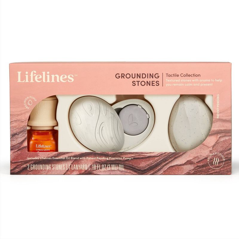 slide 2 of 10, 2pk Grounding Stones - Tactile Collection plus Essential Oil Blend - Lifelines, 2 ct