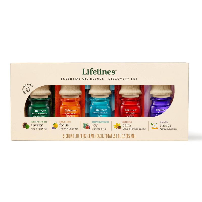 slide 2 of 10, 5pk Essential Oil Blend Discovery Set - Lifelines: Aromatherapy, Sustainably Sourced, Precision Pump™, 5 ct