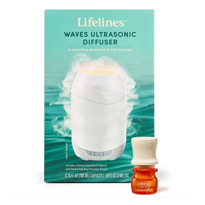slide 3 of 8, Lifelines Waves Ultrasonic Diffuser: Aromatherapy with Mesmerizing Light Display, 1 ct