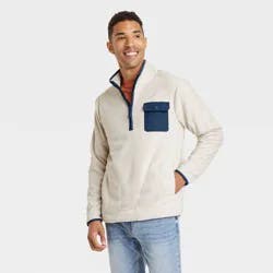 Men's Quarter-Zip Fleece Sweatshirt - Goodfellow & Co Cream XXL