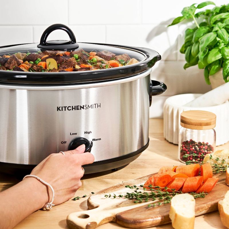 slide 2 of 7, KitchenSmith by Bella 6qt Manual Slow Cooker - Stainless Steel, 6 qt
