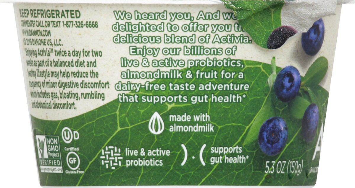 slide 8 of 10, Activia Almond Milk Dairy-Free Yogurt Alternative, Blueberry Acai, 5.3 oz., 5.3 oz