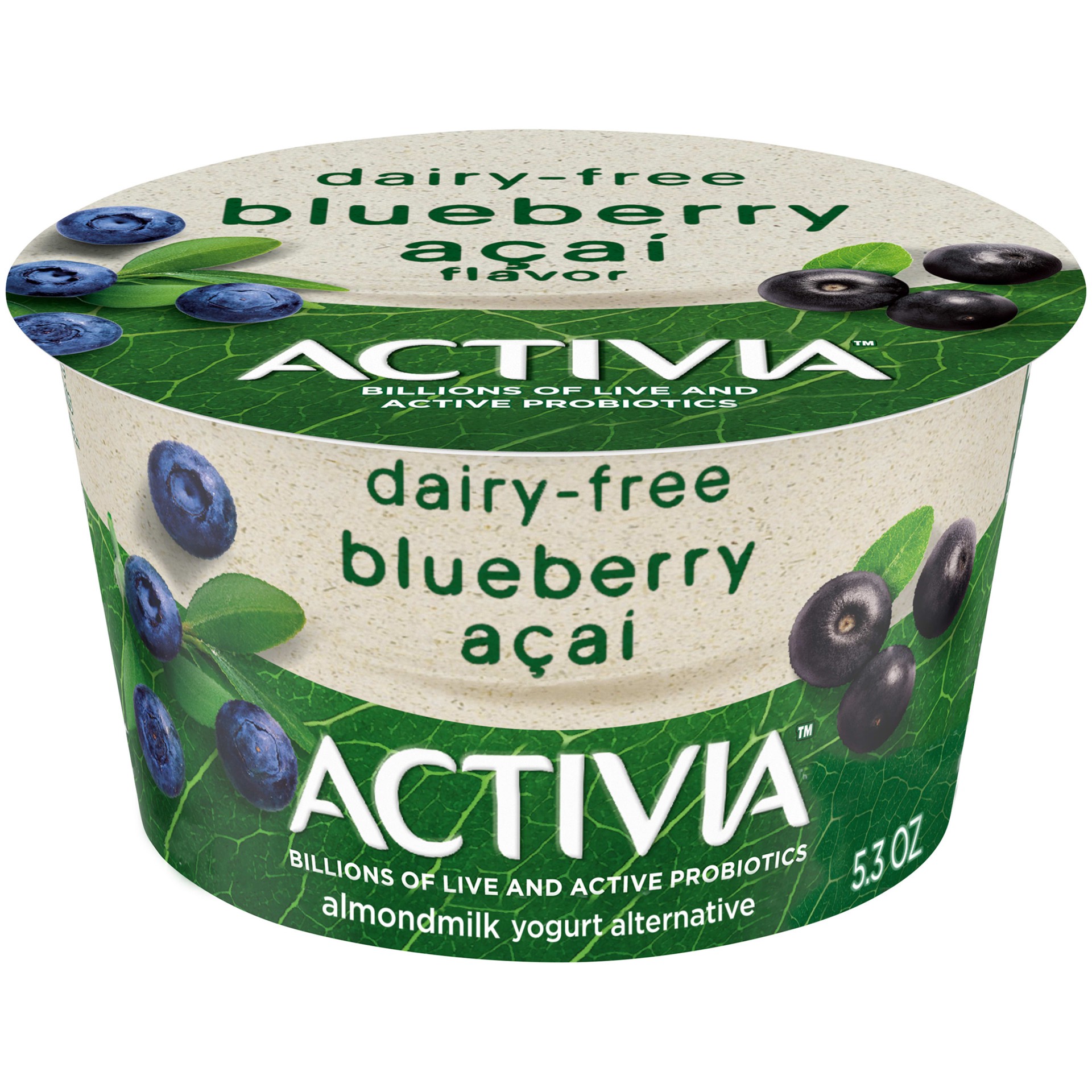 slide 1 of 10, Activia Almond Milk Dairy-Free Yogurt Alternative, Blueberry Acai, 5.3 oz., 5.3 oz