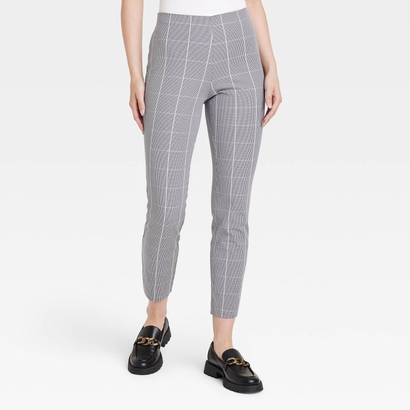 Women's Bi-Stretch Skinny Pants - A New Day Gray Plaid 16 1 ct