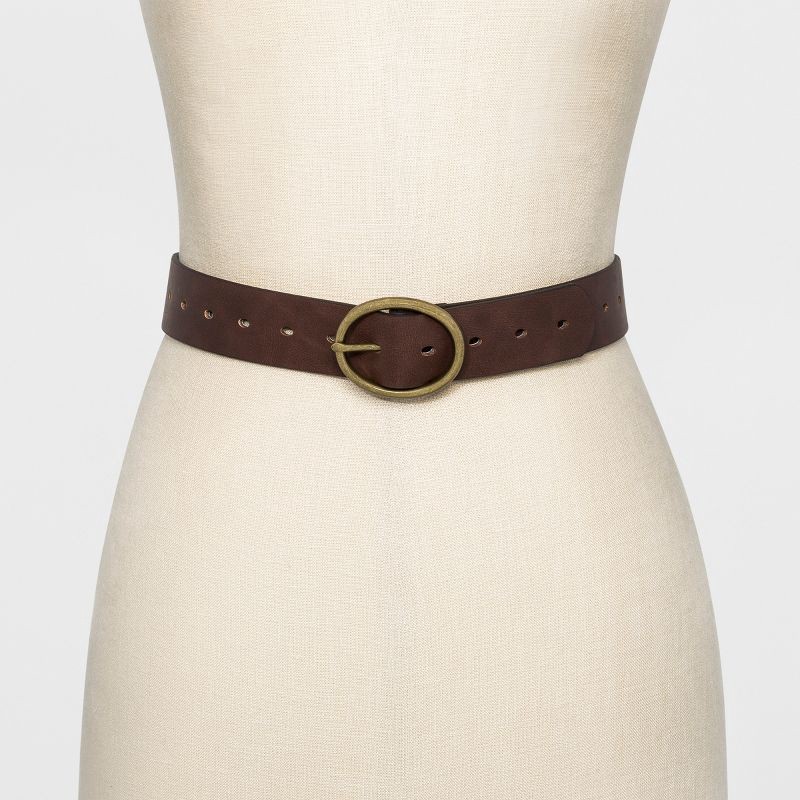 slide 2 of 2, Women's Adjustable Jean Belt with Rounded Design Buckle - Universal Thread™ Brown XXL: Solid Medium Style, 1 ct