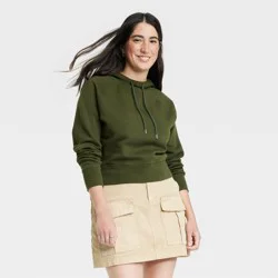 Women's Cropped Hoodie Sweatshirt - Universal Thread Olive Green XS