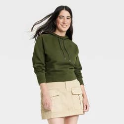 Women's Cropped Hoodie Sweatshirt - Universal Thread Olive Green XS