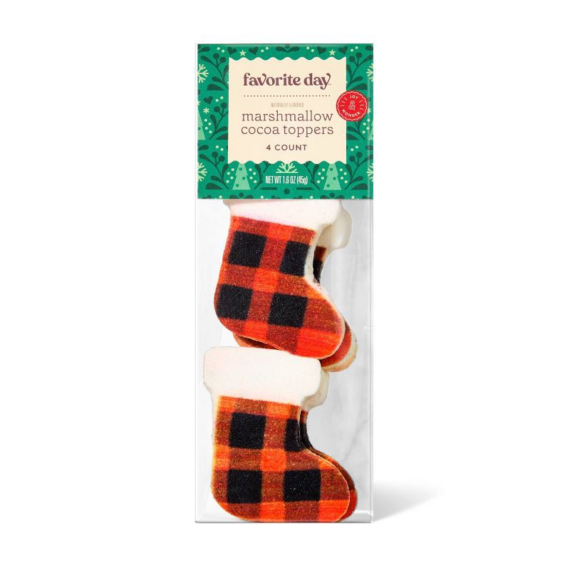 slide 1 of 3, Christmas Marshmallow Buffalo Plaid Printed Stocking - 1.6oz - Favorite Day™, 1.6 oz