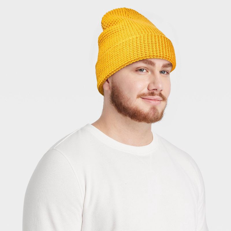 slide 2 of 4, Men's Waffle Knit Value Beanie - Goodfellow & Co Yellow, 1 ct