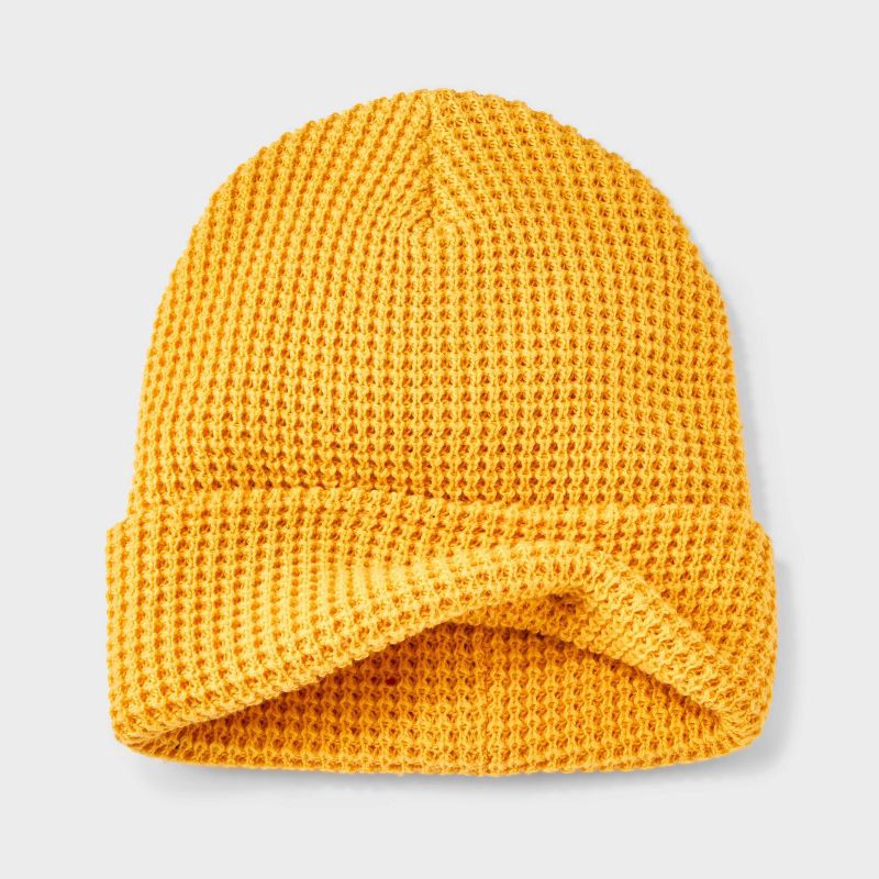 slide 3 of 4, Men's Waffle Knit Value Beanie - Goodfellow & Co Yellow, 1 ct