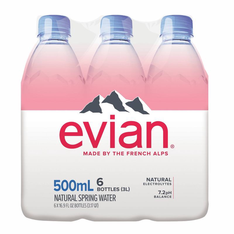 slide 1 of 3, Evian Natural Spring Water - 6pk/0.5L Bottles, 6 ct; 1/2 liter