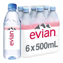 Evian Natural Spring Water - 6pk/0.5L Bottles