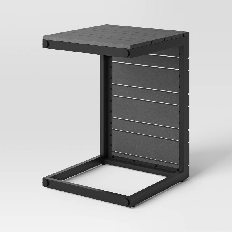 slide 1 of 6, Esker Recycled Resin Rectangle C-Shaped Patio Accent Table Gray - Threshold™, 1 ct