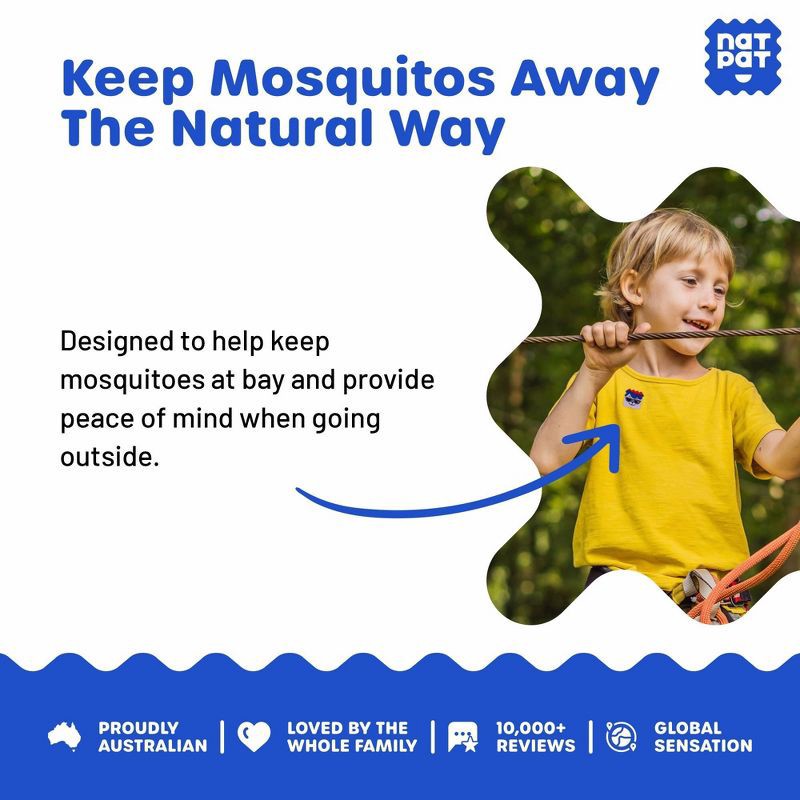 slide 4 of 9, NATPAT 24ct "BuzzPatch" DEET‑Free Kids Mosquito Repellent Stickers: Citronella Scented, Safe for All Ages, Ready to Use, 24 ct