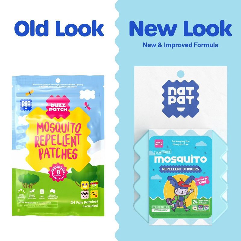 slide 3 of 9, NATPAT 24ct "BuzzPatch" DEET‑Free Kids Mosquito Repellent Stickers: Citronella Scented, Safe for All Ages, Ready to Use, 24 ct