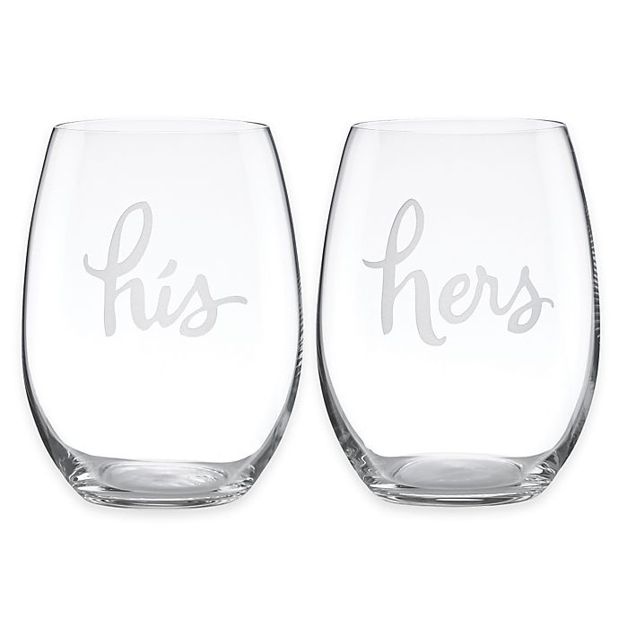slide 1 of 1, Kate Spade New York Two of a Kind His" &"Hers" Stemless Wine Glasses", 2 ct