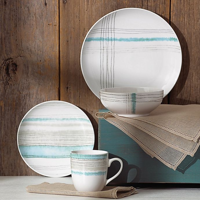 slide 3 of 4, Lenox Woven Stripes Aqua Place Setting, 4 ct