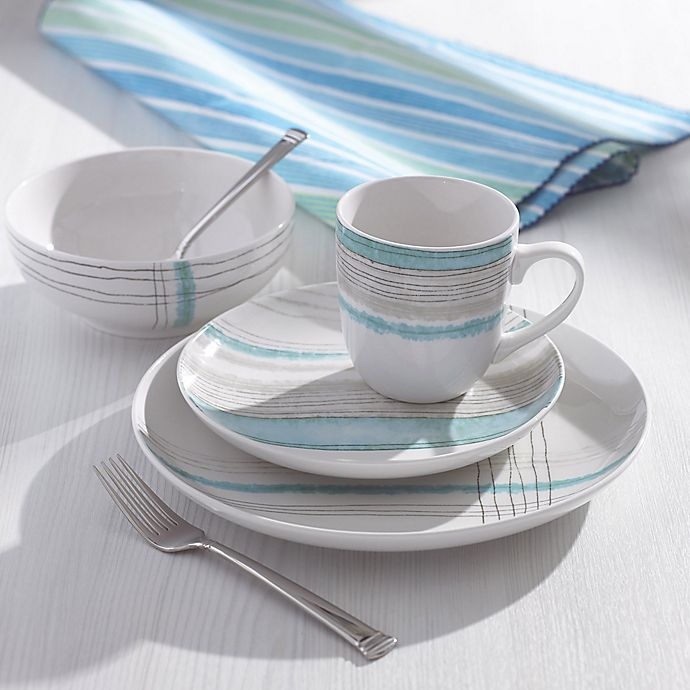 slide 4 of 4, Lenox Woven Stripes Aqua Place Setting, 4 ct