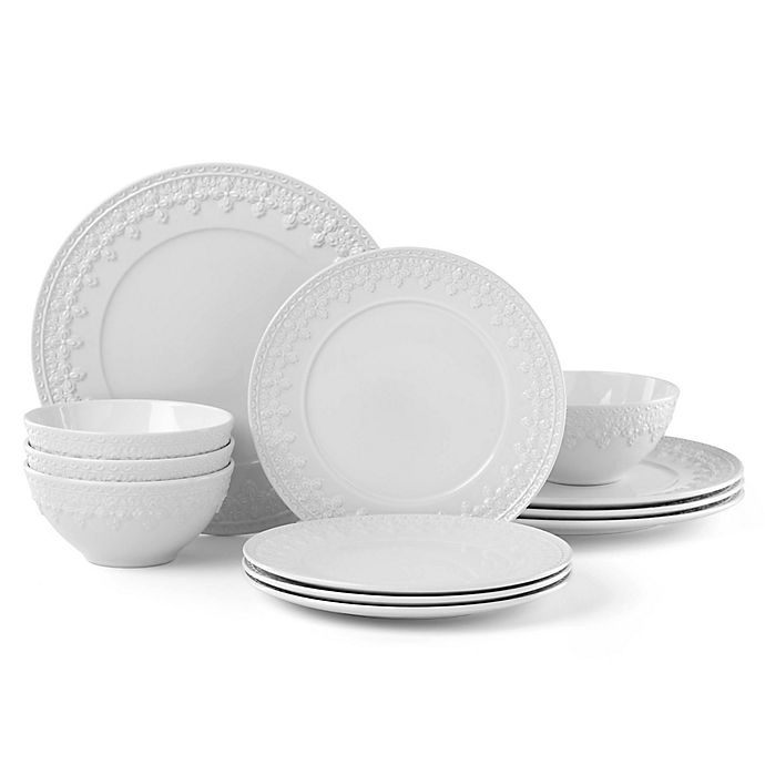 slide 1 of 1, Lenox Chelse Muse Fleur White Dinnerware Set, 12 ct