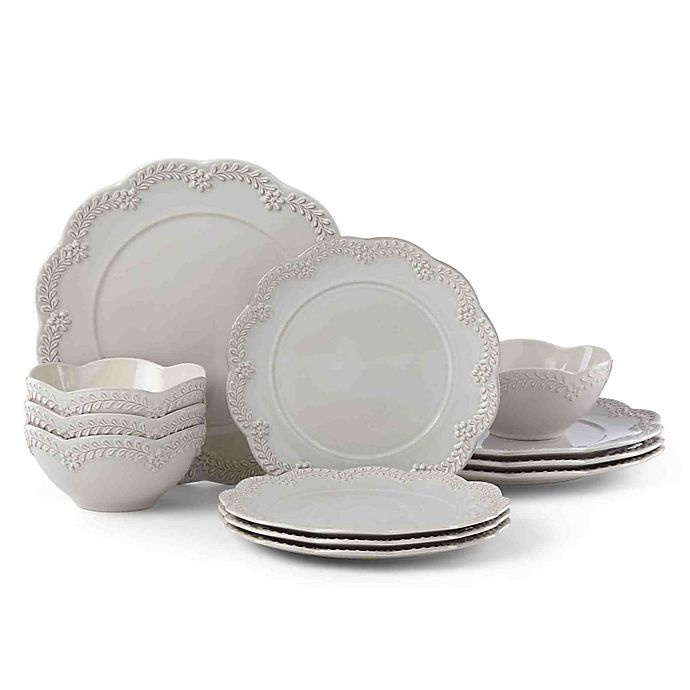 slide 1 of 1, Lenox Chelse Muse Floral Grey Dinnerware Set, 12 ct