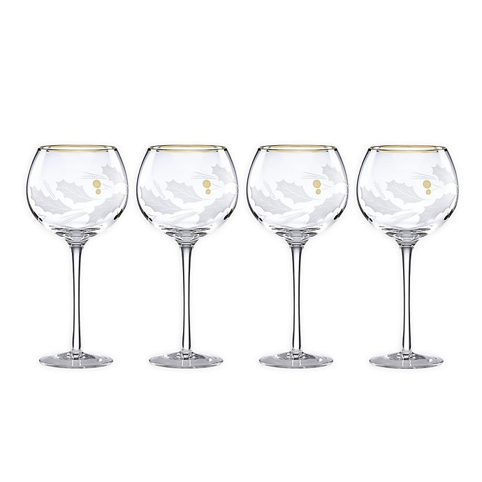 slide 1 of 4, Lenox Holiday Stemmed Wine Glasses - Gold, 4 ct