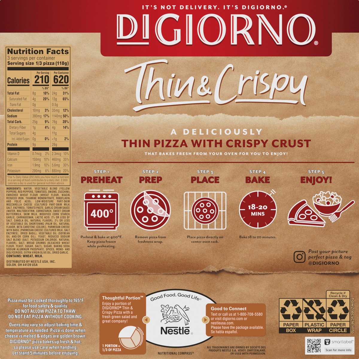 slide 5 of 10, DiGiorno Thin & Crispy Garden Vegetable Pizza 12.5 oz, 12.5 oz