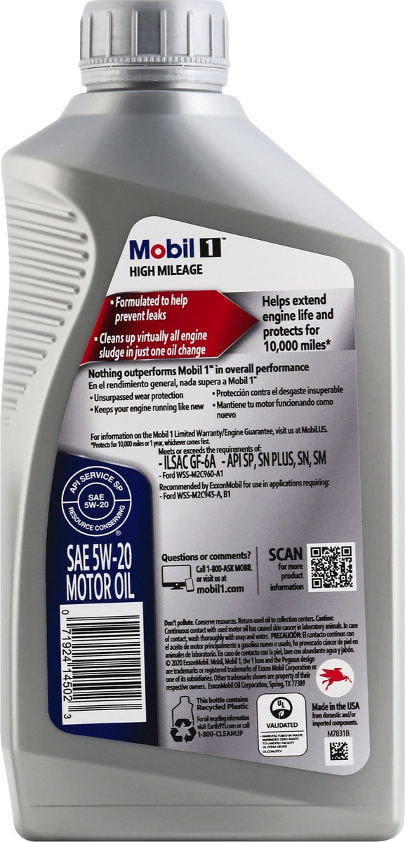 slide 8 of 9, Mobil High Mileage 5W-20 Advanced Full Synthetic Motor Oil 1 qt, 1 qt