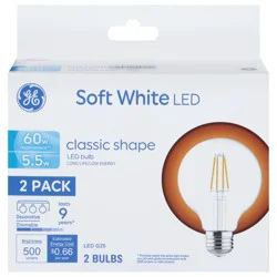 GE 5.5 Soft White Classic Shape Watts LED G25 Light Bulbs 2 ea