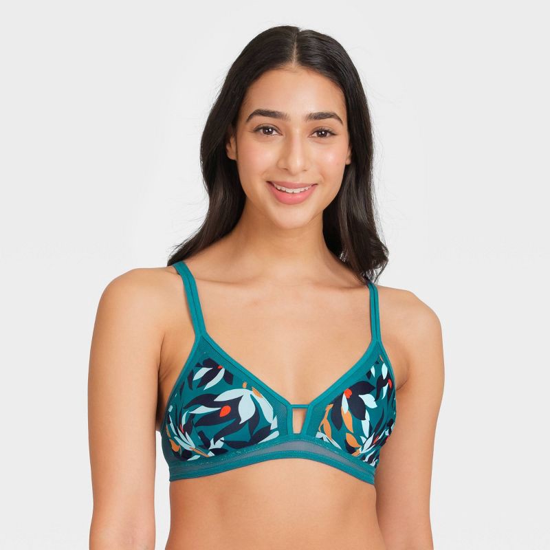 All.You.LIVELY Women's Floral Print Mesh Trim Bralette - Turquoise Green S  1 ct