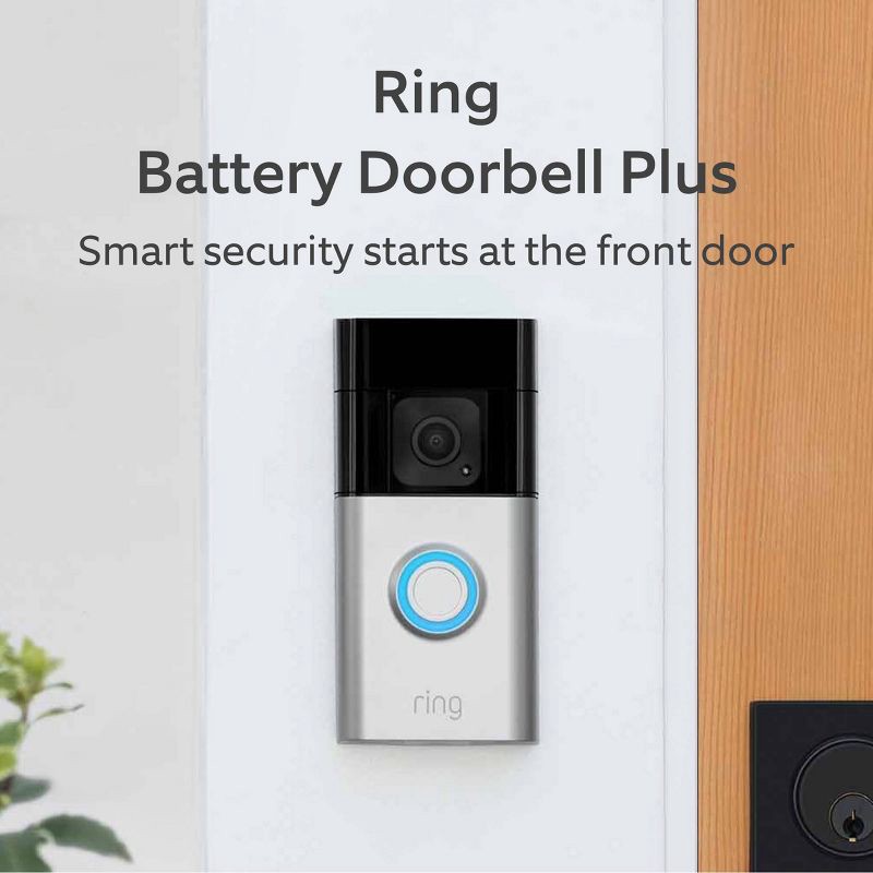 slide 2 of 9, Ring Battery Doorbell Plus – Smart Wi-Fi Video Doorbell with Head-to-Toe HD+ Video - Satin Nickel: 2-Way Talk, Motion Activated, 1 ct