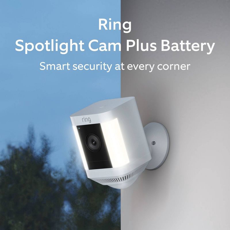 slide 2 of 8, Ring Spotlight Cam Plus (Battery) - White: Outdoor Security, Smartphone Compatible, 1 ct