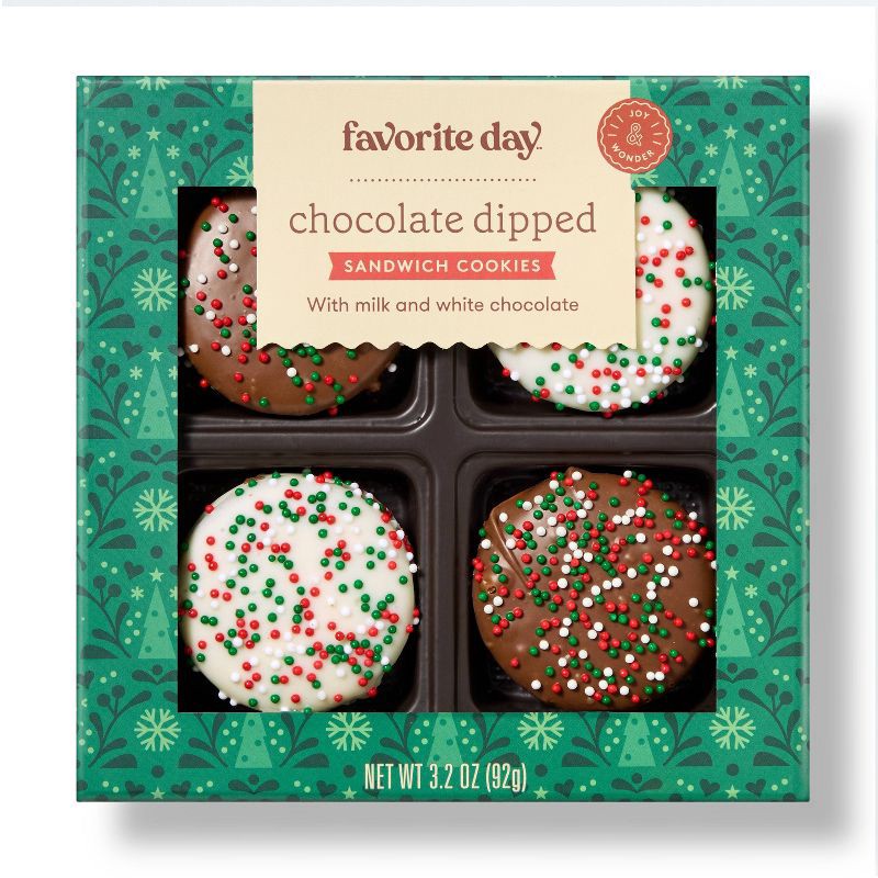 slide 1 of 3, Christmas Chocolate Dipped Sandwich Cookies - 5.6oz - Favorite Day™, 5.6 oz