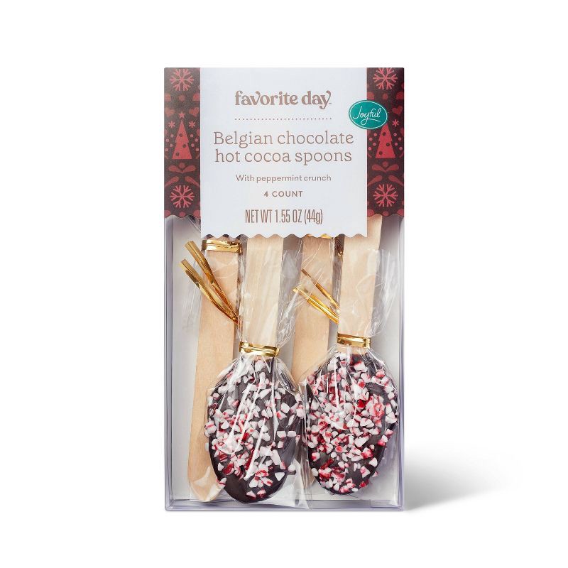slide 1 of 3, Christmas Belgian Chocolate Cocoa Spoons with Peppermint Crunch - 1.55oz/4ct - Favorite Day™, 1.55 oz, 4 ct
