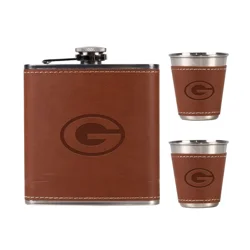 Packers Leather Wrapped Flask and Shot Set