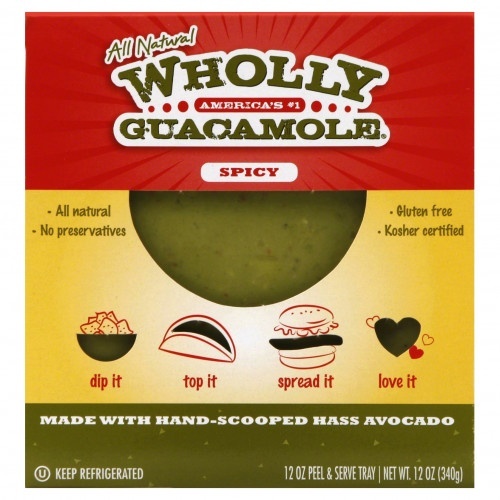 slide 1 of 1, Wholly Guacamole Spicy All Natural Hand-Scooped Hass Avocados, 12 oz