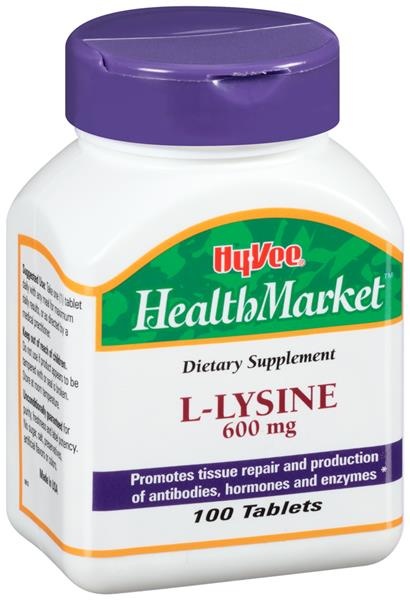 slide 1 of 1, Hy-Vee HealthMarket L-Lysine 600 mg Dietary Supplement Tablets, 100 ct