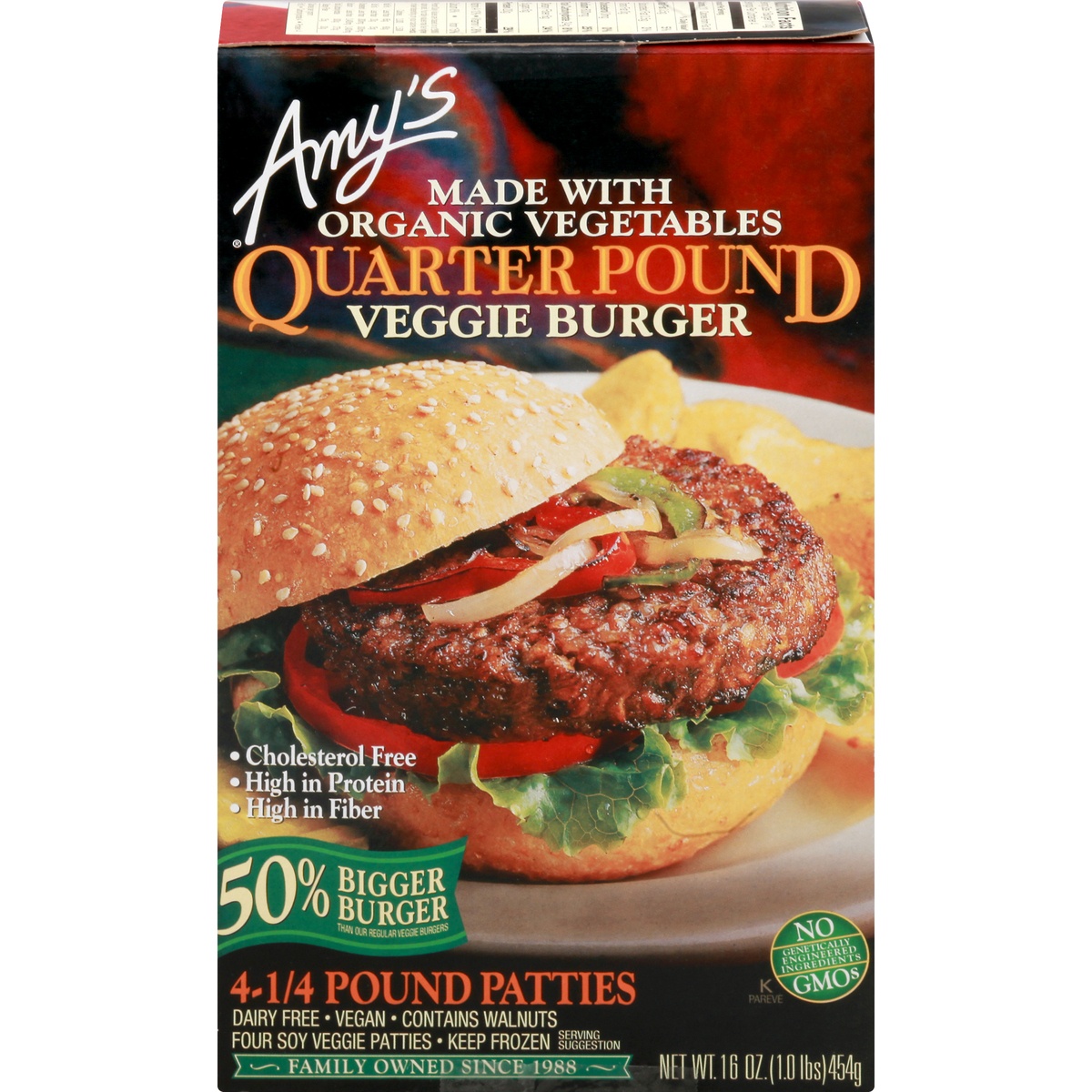 slide 1 of 1, Amy's Organic Quarter Pound Veggie Burger, 16 oz