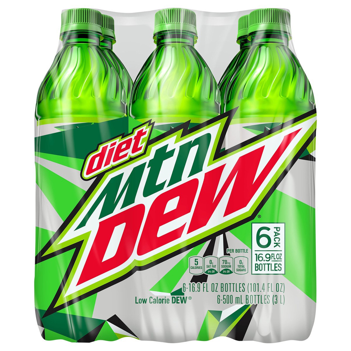 slide 2 of 8, Diet Mountain Dew Zero Sugar Soda Bottles, 6 ct; 16.9 fl oz
