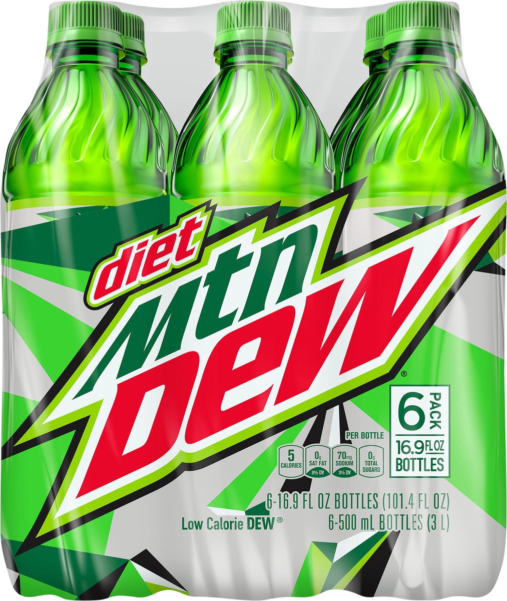 slide 7 of 8, Diet Mountain Dew Zero Sugar Soda Bottles, 6 ct; 16.9 fl oz