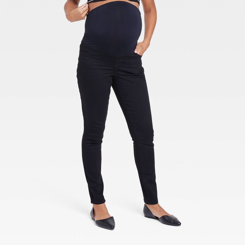 slide 1 of 5, Over Belly Skinny Maternity Pants - Isabel Maternity by Ingrid & Isabel™ Black 14: High Rise, Power Stretch, Ankle Length, 1 ct