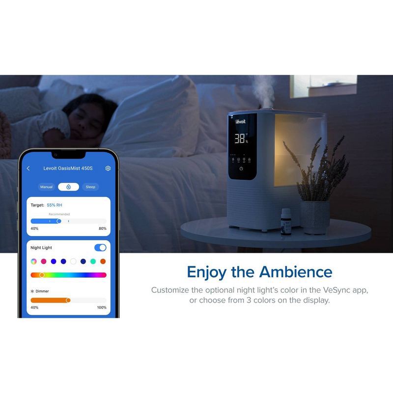 slide 14 of 15, Levoit 4.5L Oasis Mist Smart Humidifier: Ultrasonic, Warm & Cool Mist, Bedroom Use, 300-500 sq. ft., No Filter Needed, 4.5 liter